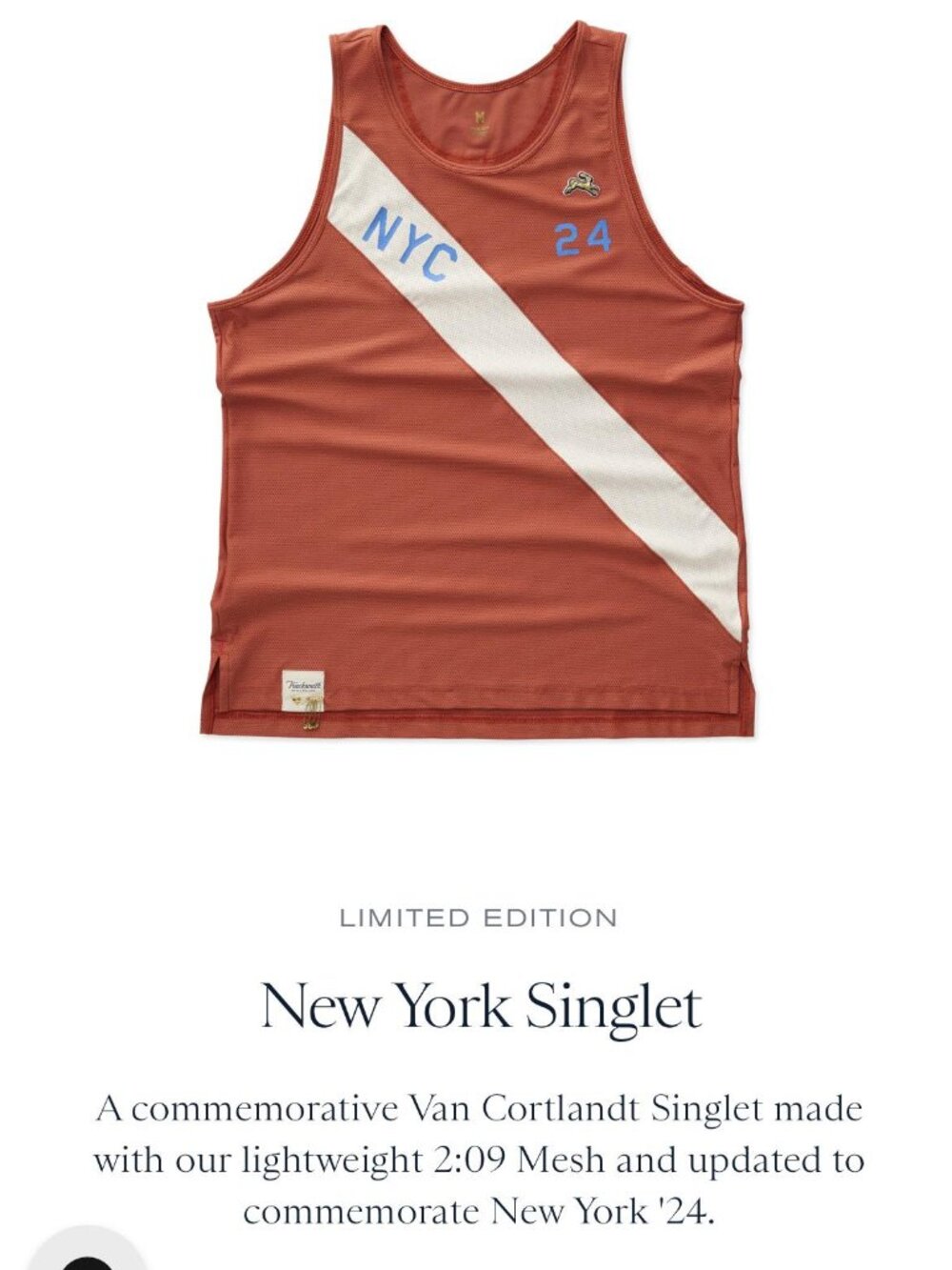 RARE Tracksmith 2024 NYC Marathon Singlet * Medium